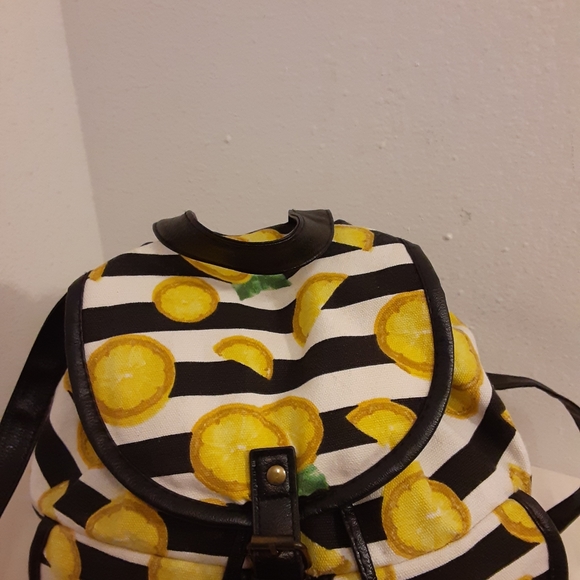 Hot Topic Canvas & Faux Leather Lemon Striped Backpack - Picture 3 of 9